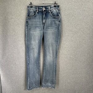 Coco + Carmen Blue Cropped Jeans with Embroidered Hem